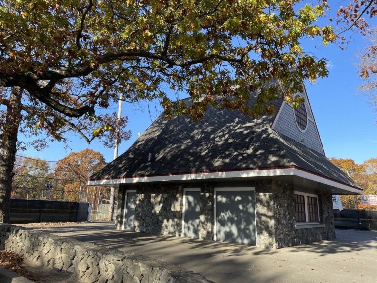 Roger Williams Park Tim O'Neil Field Press Box / Concession Stand blends in with the Victorian architecture of Roger Williams Park