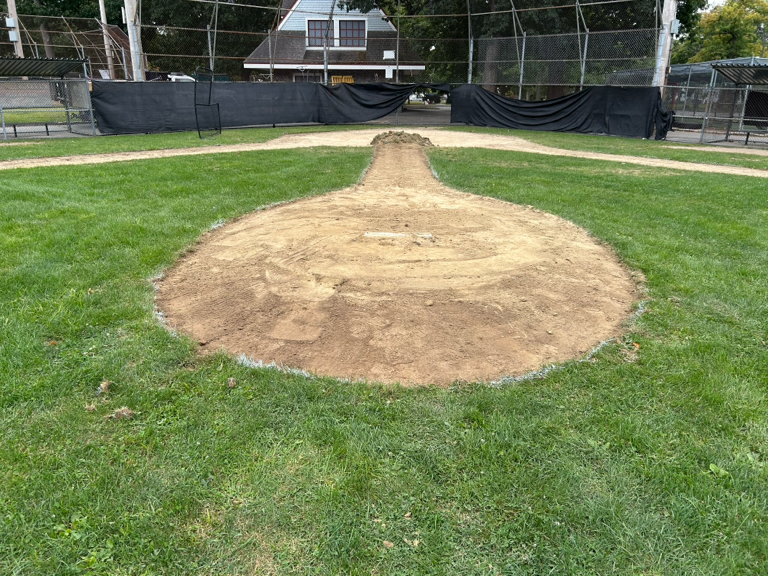 Roger Williams Park Tim O'Neil Field 2 looking toward home plate with fresh clay added to the pitcher's mound