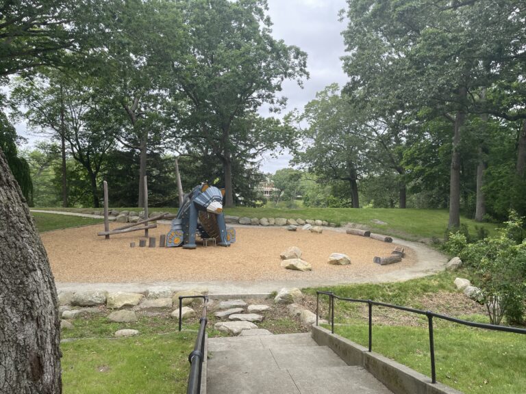 Roger Williams Park Bear Ground looking down the stairs in Summer