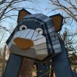 Roger Williams Park Bear Ground play sculpture close-up of eye with loft area behind