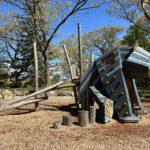 Roger Williams Park Bear Ground play sculpture in spring with buds on the trees