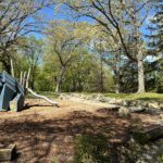 Roger Williams Park Bear Ground features log seating and areas for open play