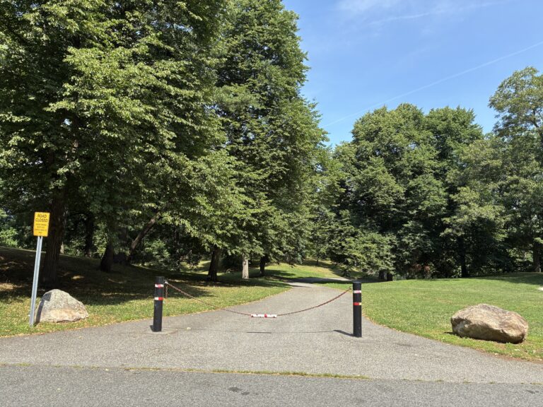 Roger Williams Park Bear Ground looking down Hillside Ave which is closed to vehicular traffic