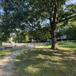 Viscolosi Park view from the east park entrance path to the playground in August