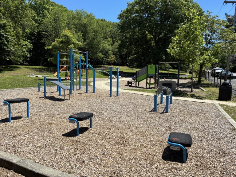 Viscolosi Park fitness area for ages 13+ includes fitness steps and dip bench